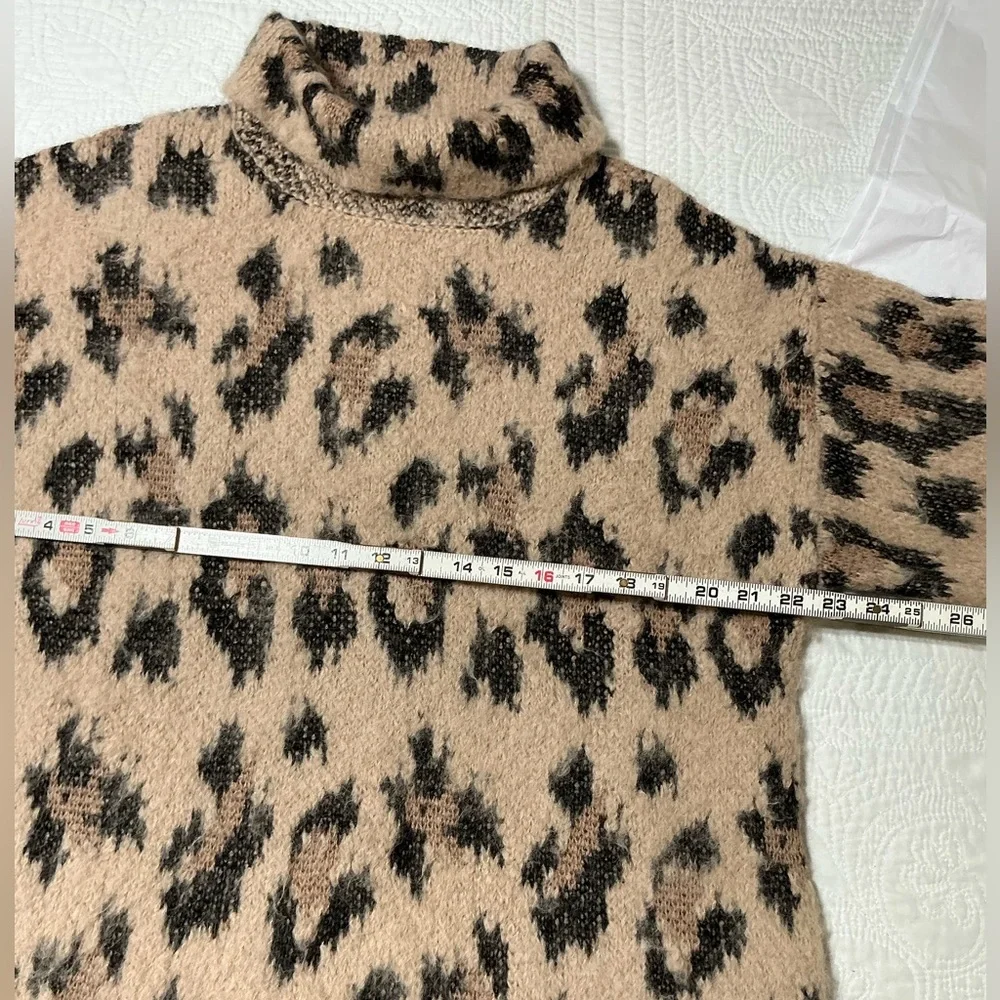 Kate Spade Leopard Print Chunky Sweater Alpaca Wool Oversized Mock Neck | XL